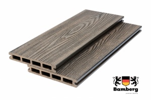 Пустотелая террасная доска дпк Bamberg Square 3D Natural, Lebanese Cedar — Black Deck